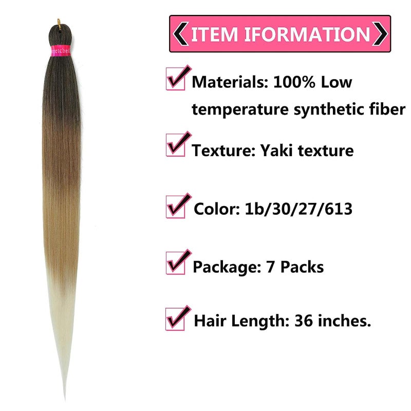 FAYETA 36'' Ombre Pre Stretched Braiding Hair Yaki Texture Crochet Braid Hair Extensions 4 Tones Braiding Hair Pre Stretched (7packs,1b/30/27/613) - Image 5